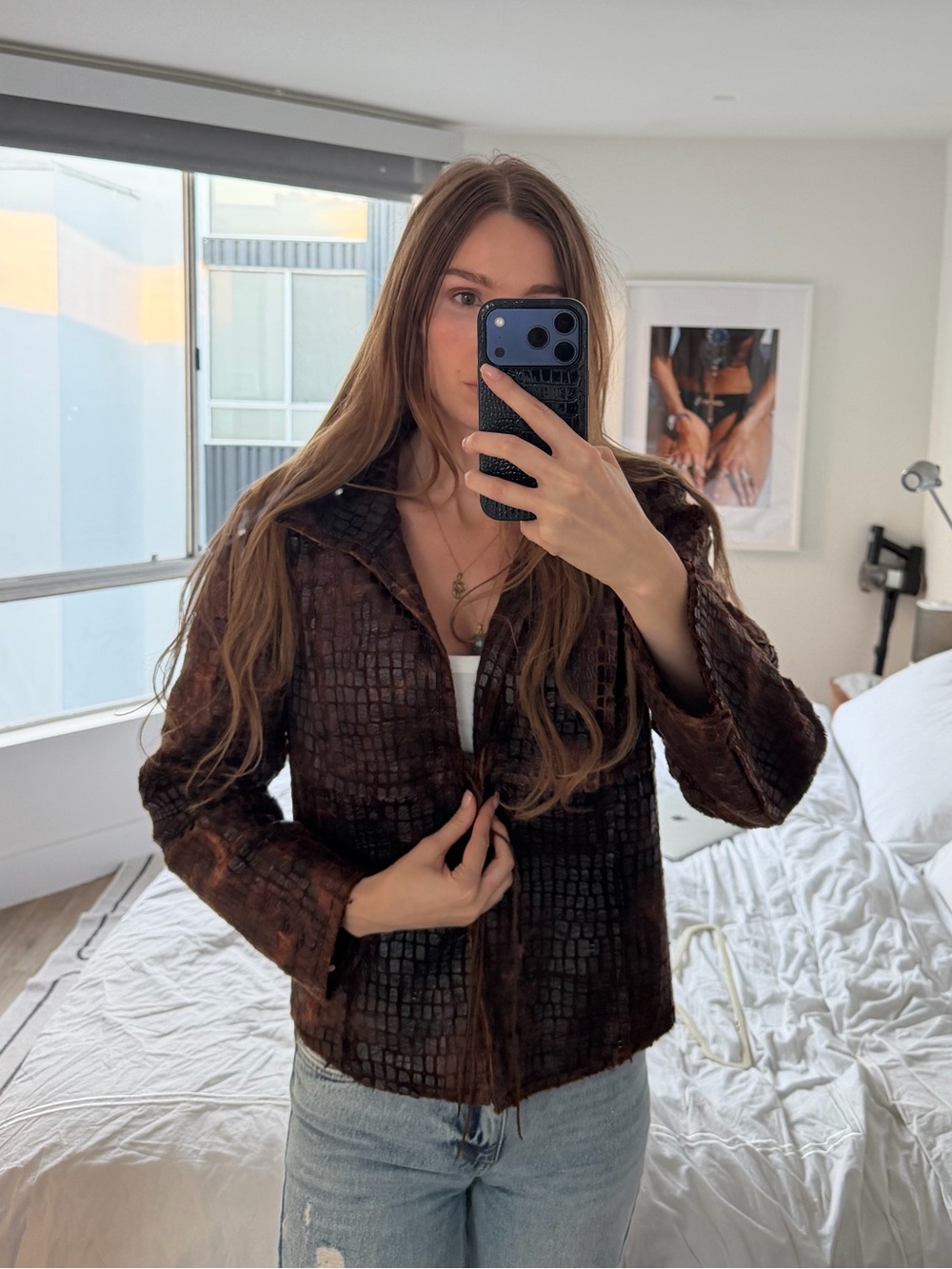 Roberto Cavalli Look A-like Brown Croc Textured Jacket